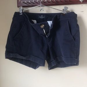 American Eagle navy midi stretch shorts